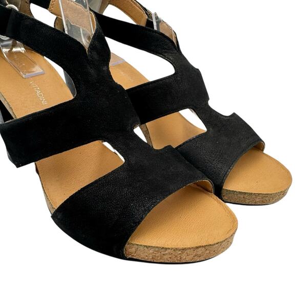 Adrienne Vittadini Saha City Black Nubuck Leather Block Heel Strappy Sandals - Picture 8 of 11